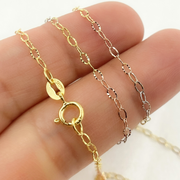 14k Solid Tri-Color Gold Diamond Cut Cable Link Chain